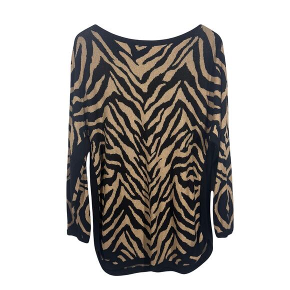 Cabi Sweater Women Size M Black Brown Zebra Print Long Sleeve Modest Career Work - Picture 2 of 6
